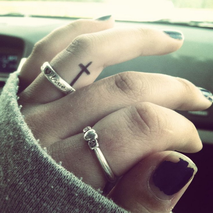 Religious Inner Finger Tattoo For Girls