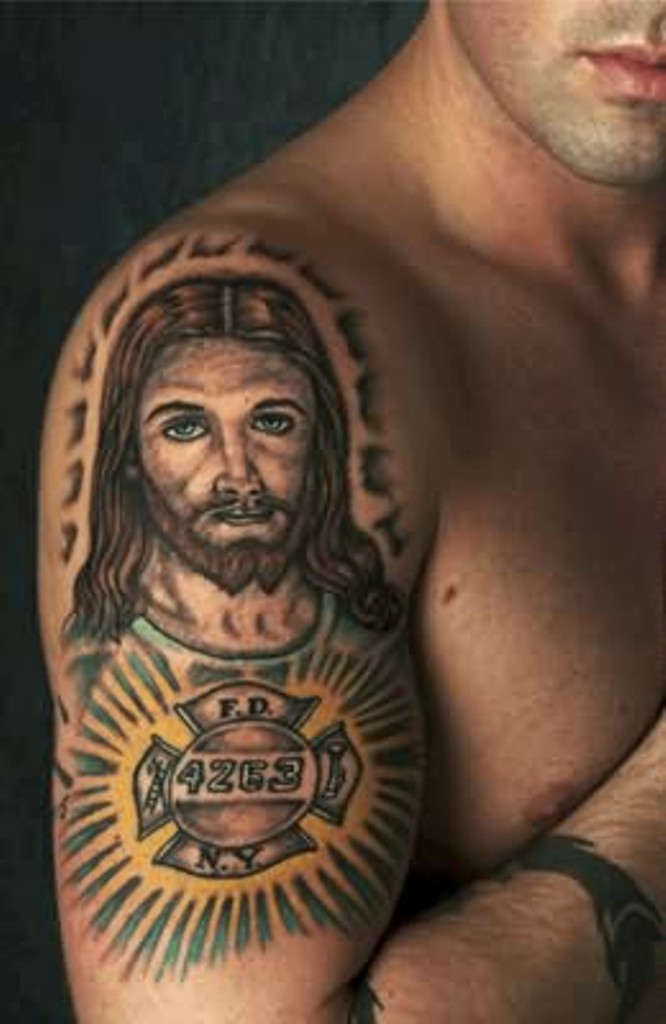 Religious Jesus Christian Tattoo On Right Half Sleeve