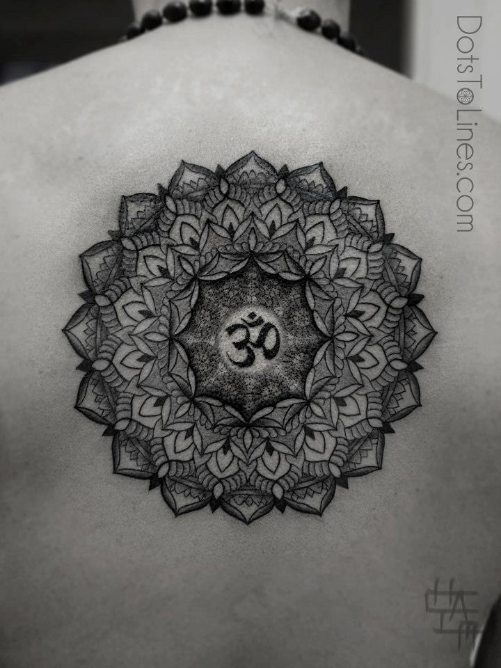 Religious Mandala Dotwork Tattoo On Upper Back