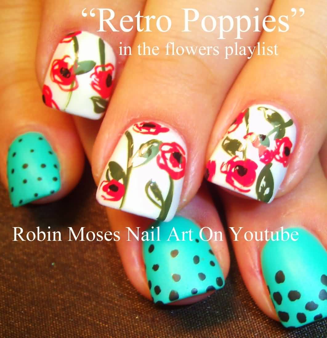 Retro Poppies Spring Nail Art