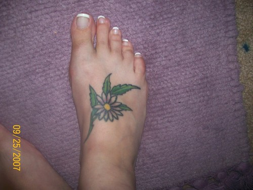 Right Daisy Foot Tattoo For Girls