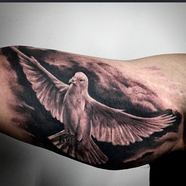 Right Inner Bicep Realistic Dove Tattoo