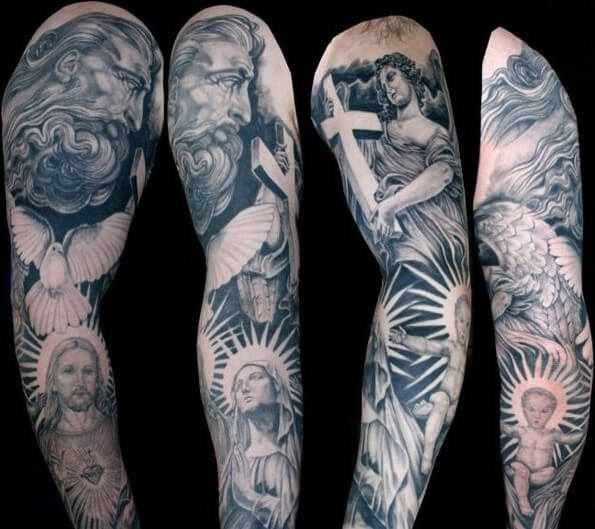 Risen From The Dead Jesus Christian Tattoo On Full Sleeve