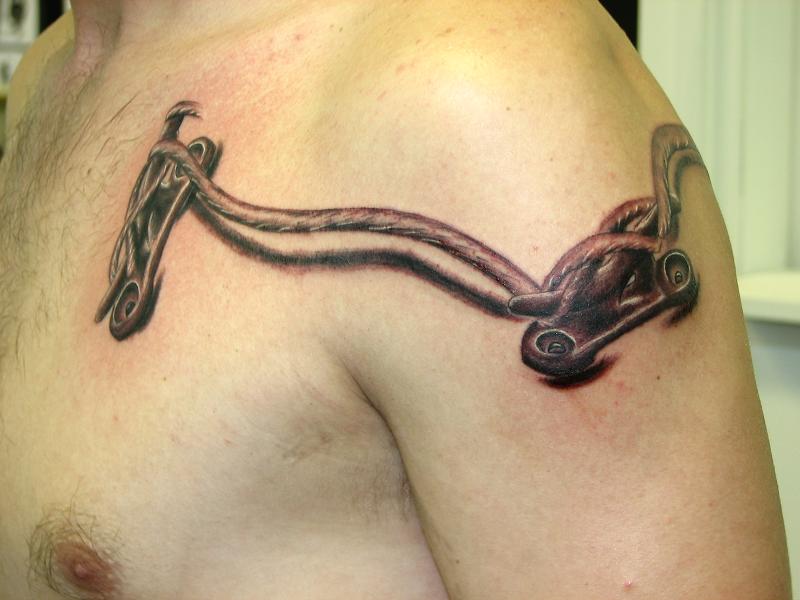 Rope Hook Tattoo On Man Left Shoulder