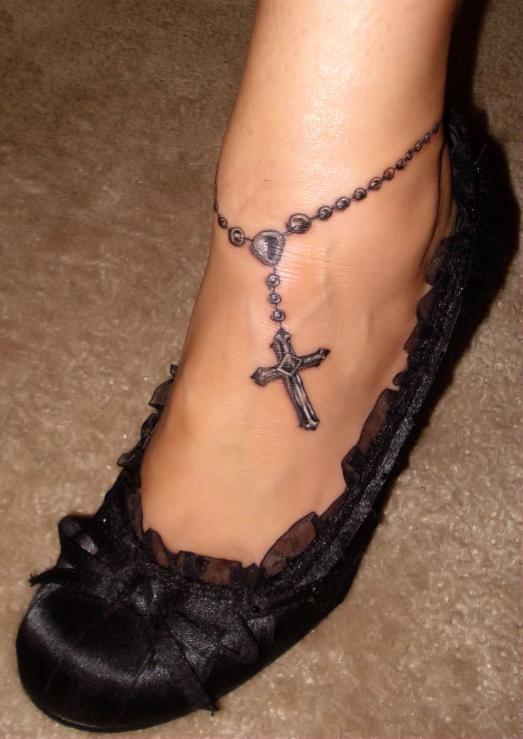 Rosary Ankleband Tattoo For Girls