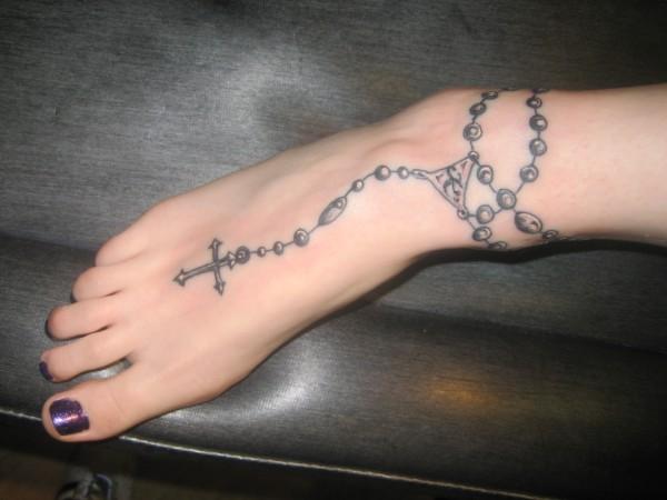 Rosary Beads Ankle And Foot Tattoo For Girls