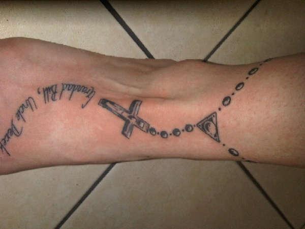 Rosary Beads Around Ankle And Foot Tattoo