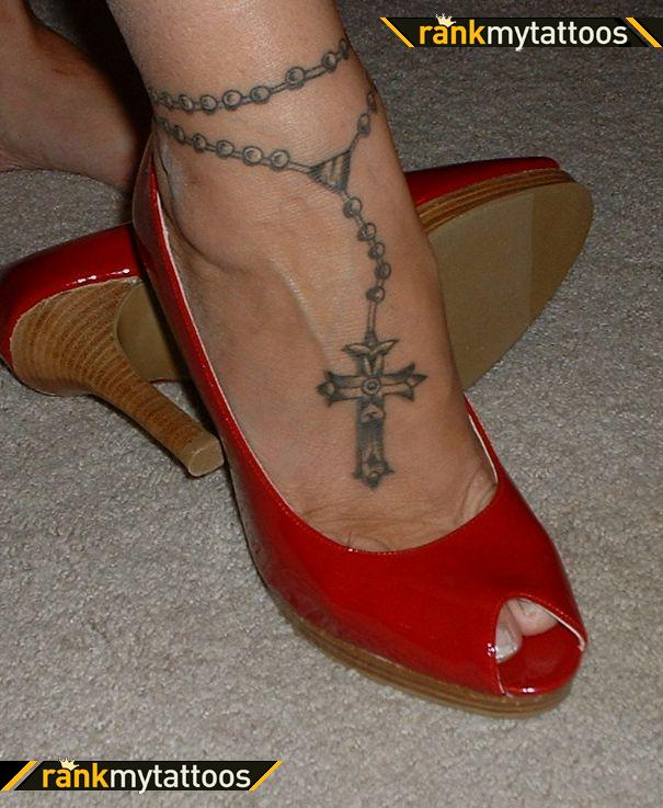 Rosary Beads Foot Tattoo For Girls