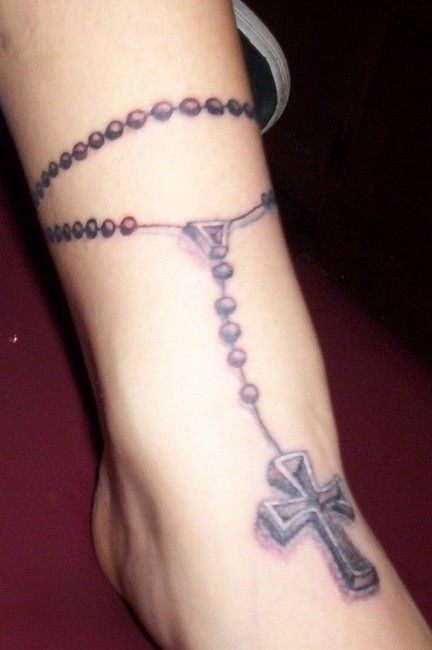 Rosary Beads Leg Bracelet Tattoo