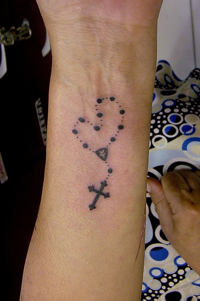 Rosary Black Heart Tattoo On Wrist