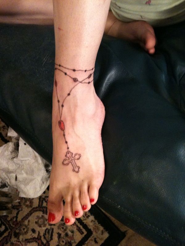 Rosary Bracelet Foot Tattoo For Women
