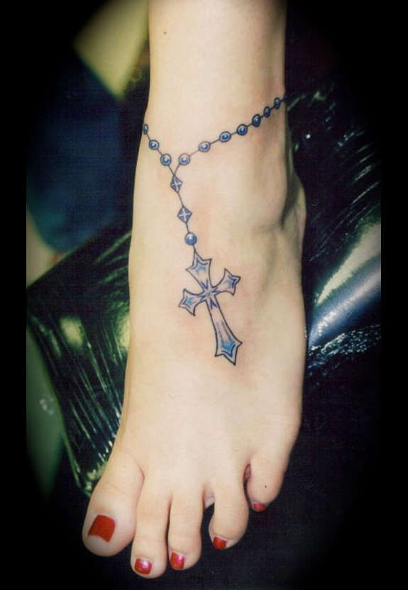 Rosary Cross Ankle Bracelet Tattoo For Girls