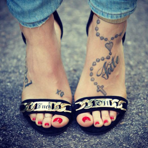 Rosary Fate Love Tattoo On Foot For Girls