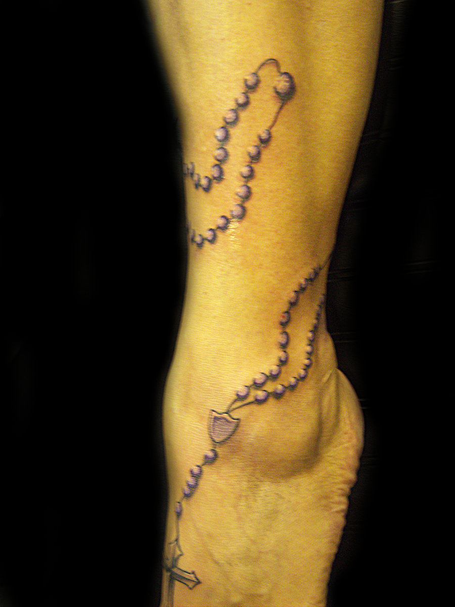 Rosary Foot And Leg Tattoo For Girls
