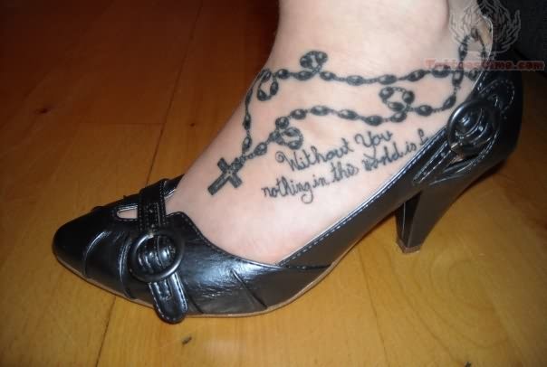 Rosary Foot Message Tattoo On Girl Foot