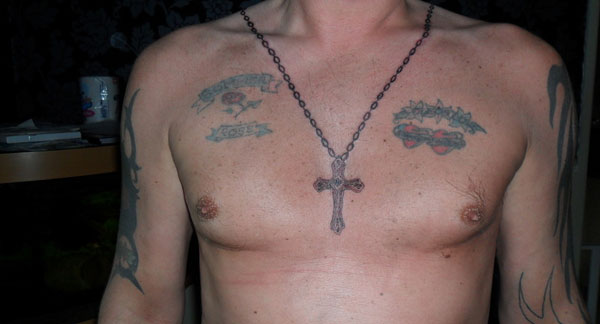 Rosary Grey Tattoo Around Man Neck