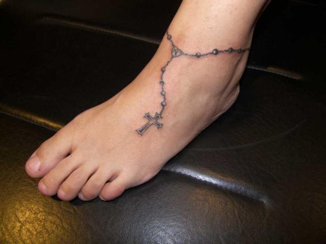 Rosary Heart Bracelet Tattoo On Foot