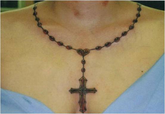 Rosary Heart Tattoo Around Neck For Women
