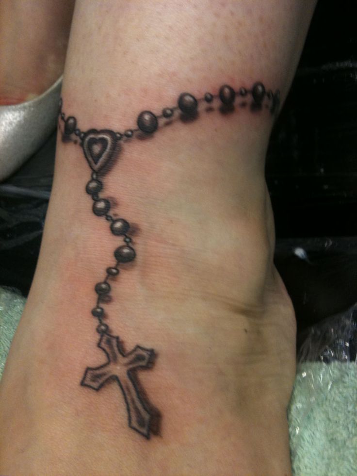 Rosary Heart Tattoo On Foot And Ankle
