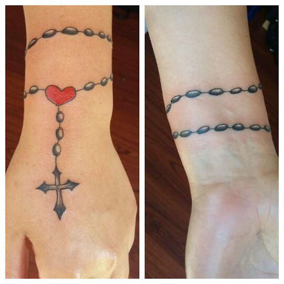Rosary Heart Wristband Tattoo