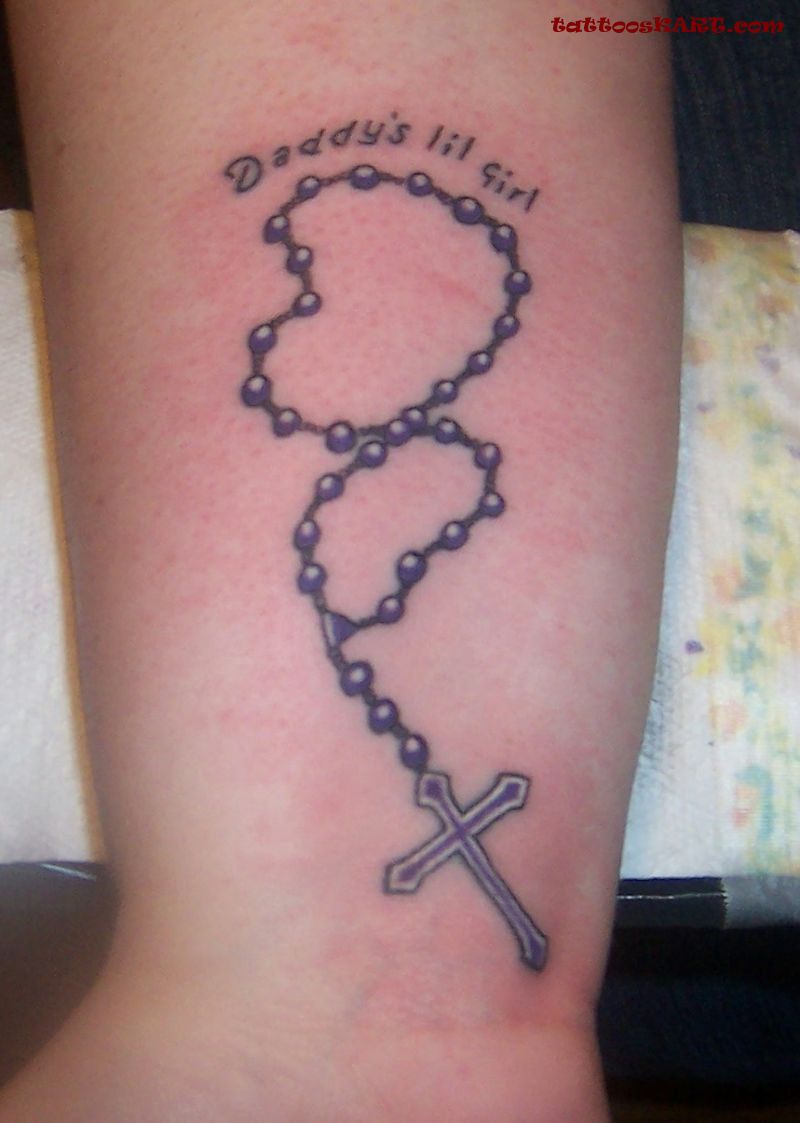 Rosary Lettering Tattoo On Arm