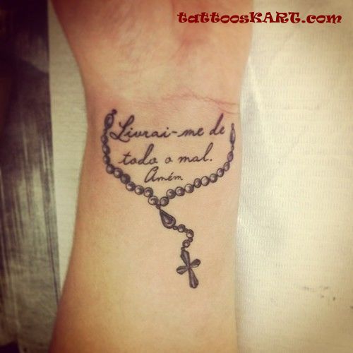 Rosary Lettering Tattoo On Wrist