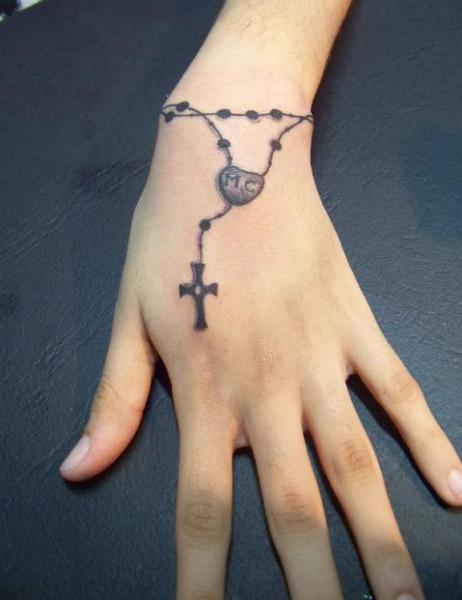 Rosary Letters Tattoo On Hand