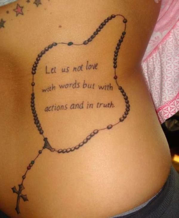Rosary Quote Tattoo On Side Rib For Women