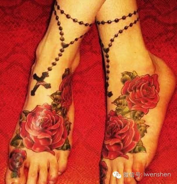 Rosary Roses Tattoo On Ankle And Foot