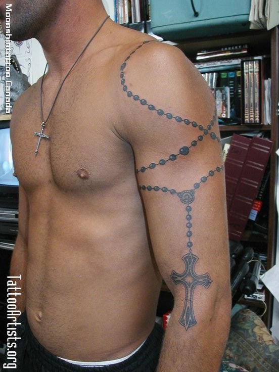 Rosary Tattoo Around Half Sleeve For Men By Evel Evelyne