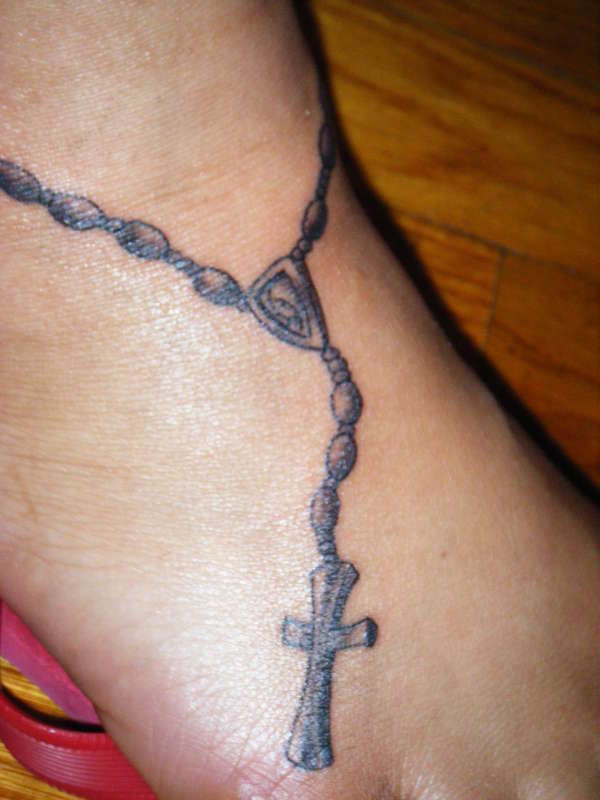 Rosary Tattoo On Ankle And Foot