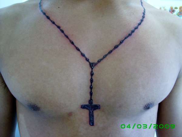 Rosary Tattoo On Chest For Men