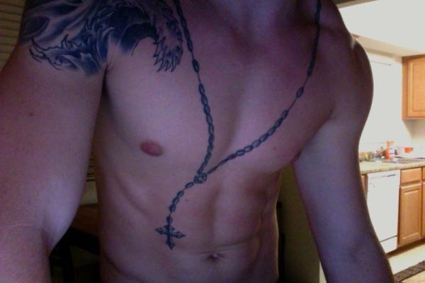 Rosary Tattoo On Front Body For Men