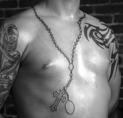 Rosary Tattoo On Man Chest