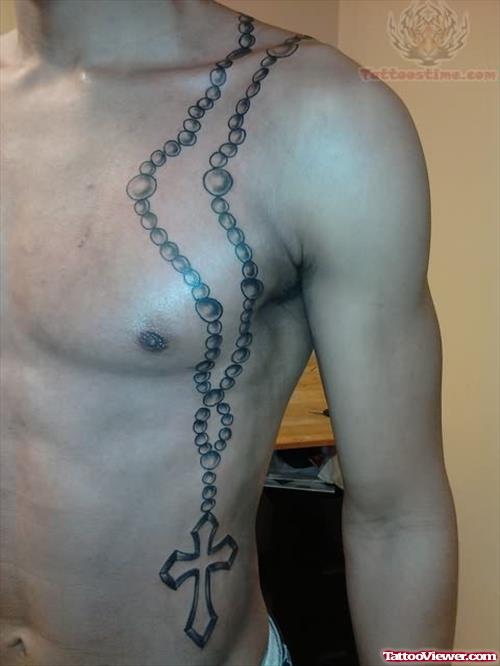 Rosary Tattoo On Shoulder To Side Rib For Men