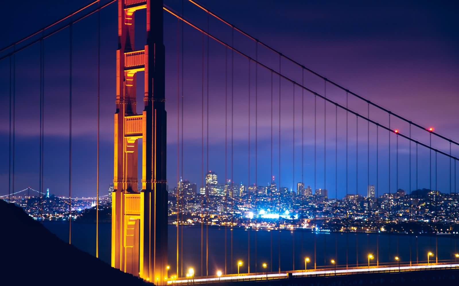 San Francisco City And Golden Gate Bridge At Night