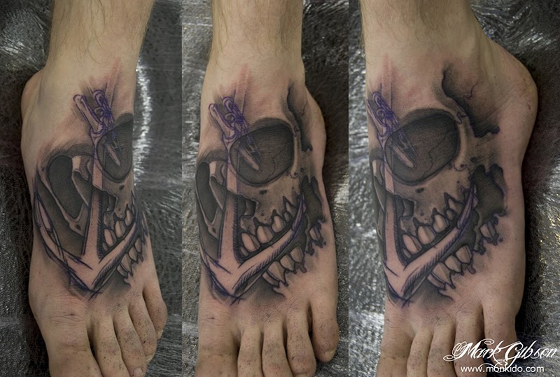 Scary Anchor Left Foot Tattoo