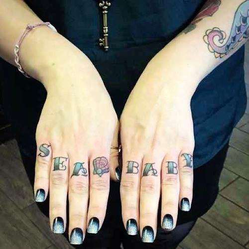 Sea Baby Word Girly Fingers Tattoo