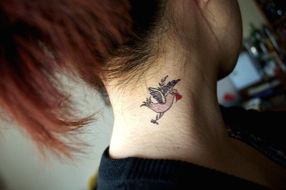Side Neck Dove Tattoo For Girls