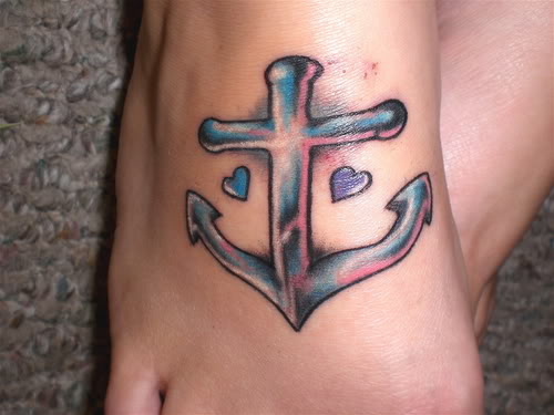 Simple Anchor Heart Tattoo On Foot