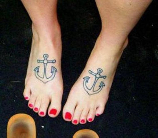 Simple Anchor Matching Tattoos On Feet For Women