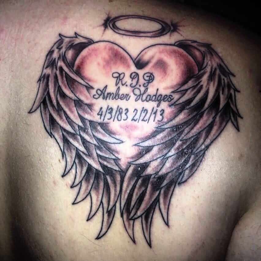 Simple Angel Wings Memorial Tattoo For Amber Hadges