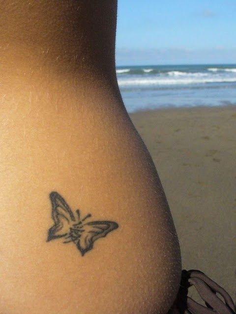 Simple Butterfly Tattoo On Hip