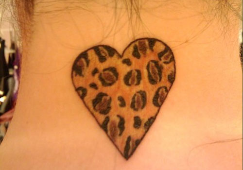 Simple Cheetah Heart Back Neck Tattoo