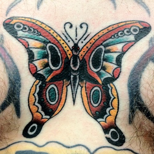 Simple Colorful Traditional Butterfly Tattoo