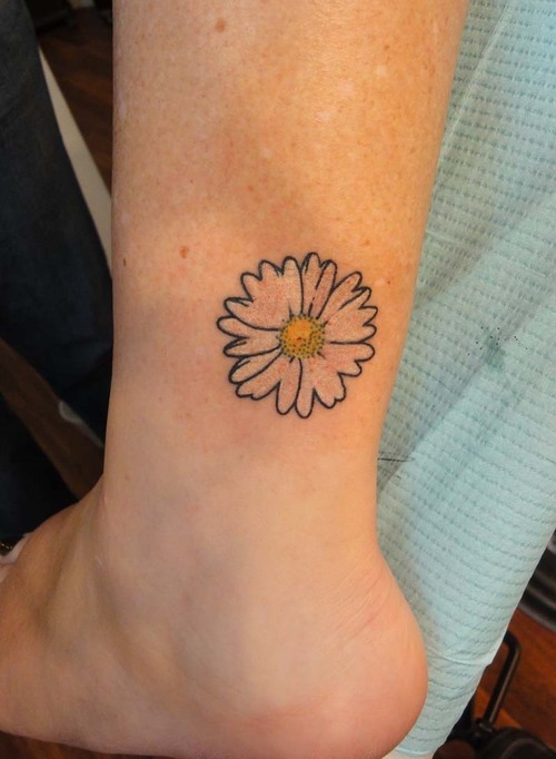 Simple Daisy Flower Tattoo On Ankle