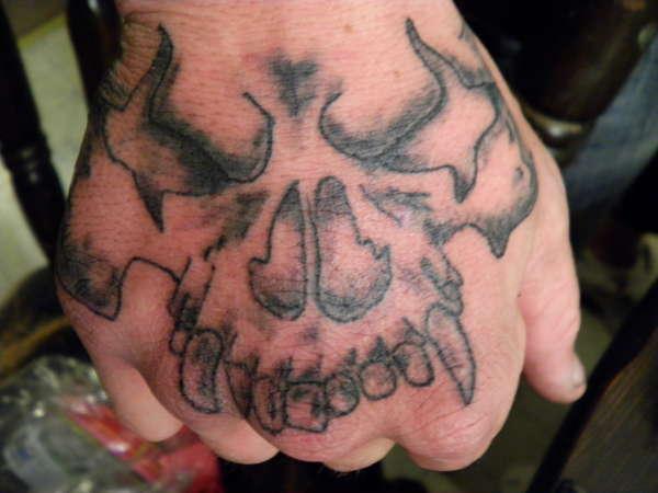 Simple Devil Skull Tattoo On Hand For Men