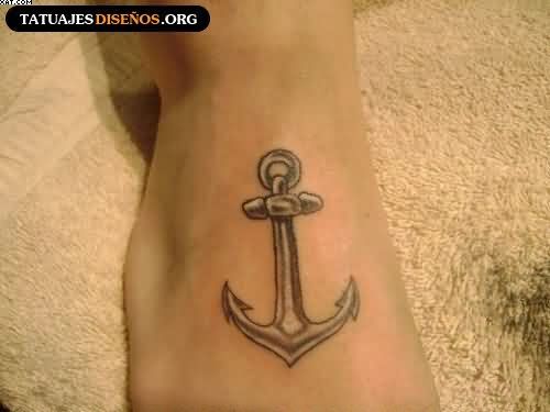 Simple Grey Anchor Tattoo On Feet