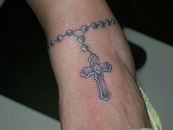Simple Grey Rosary Foot Tattoo
