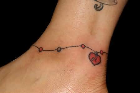 Simple Heart Bracelet Tattoo On Ankle